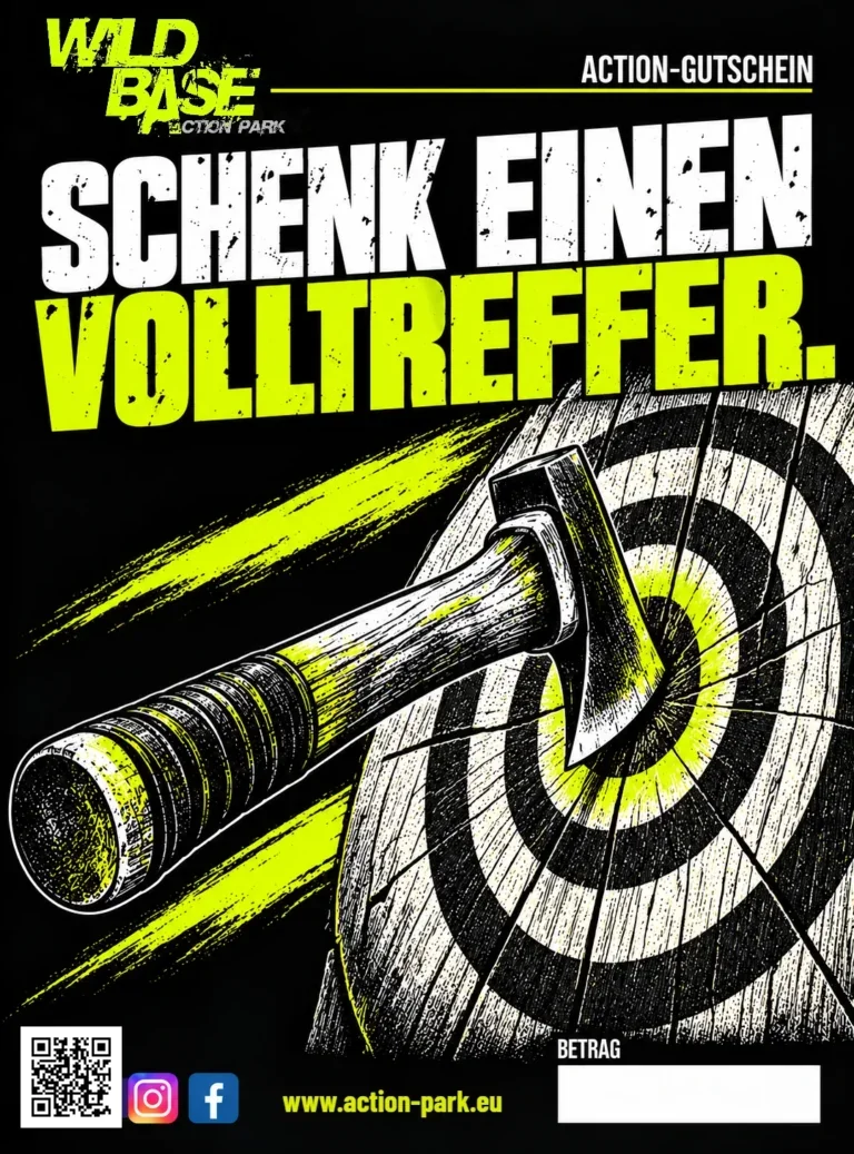 Wild Base Action-Gutschein Schenk einen Volltreffer. Schenk Action.