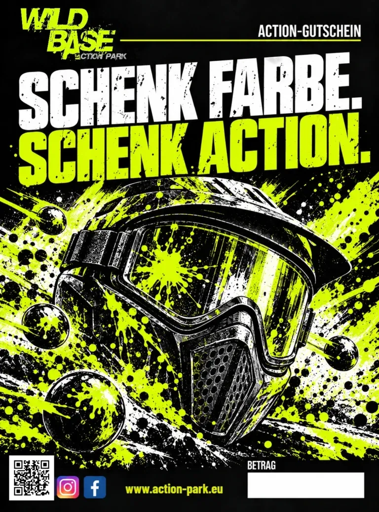 Wild Base Action-Gutschein Schenk Farbe. Schenk Action.