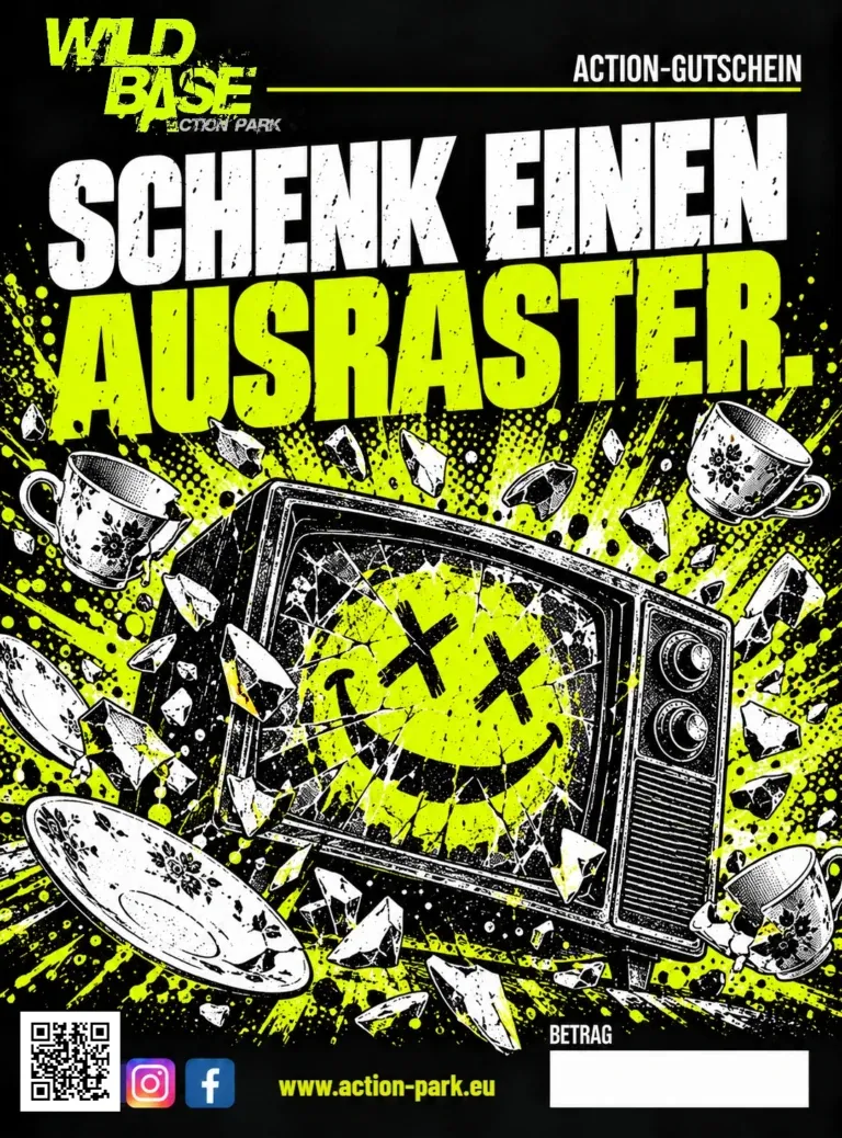 Wild Base Action-Gutschein Schenk einen Ausraster. Schenk Action.